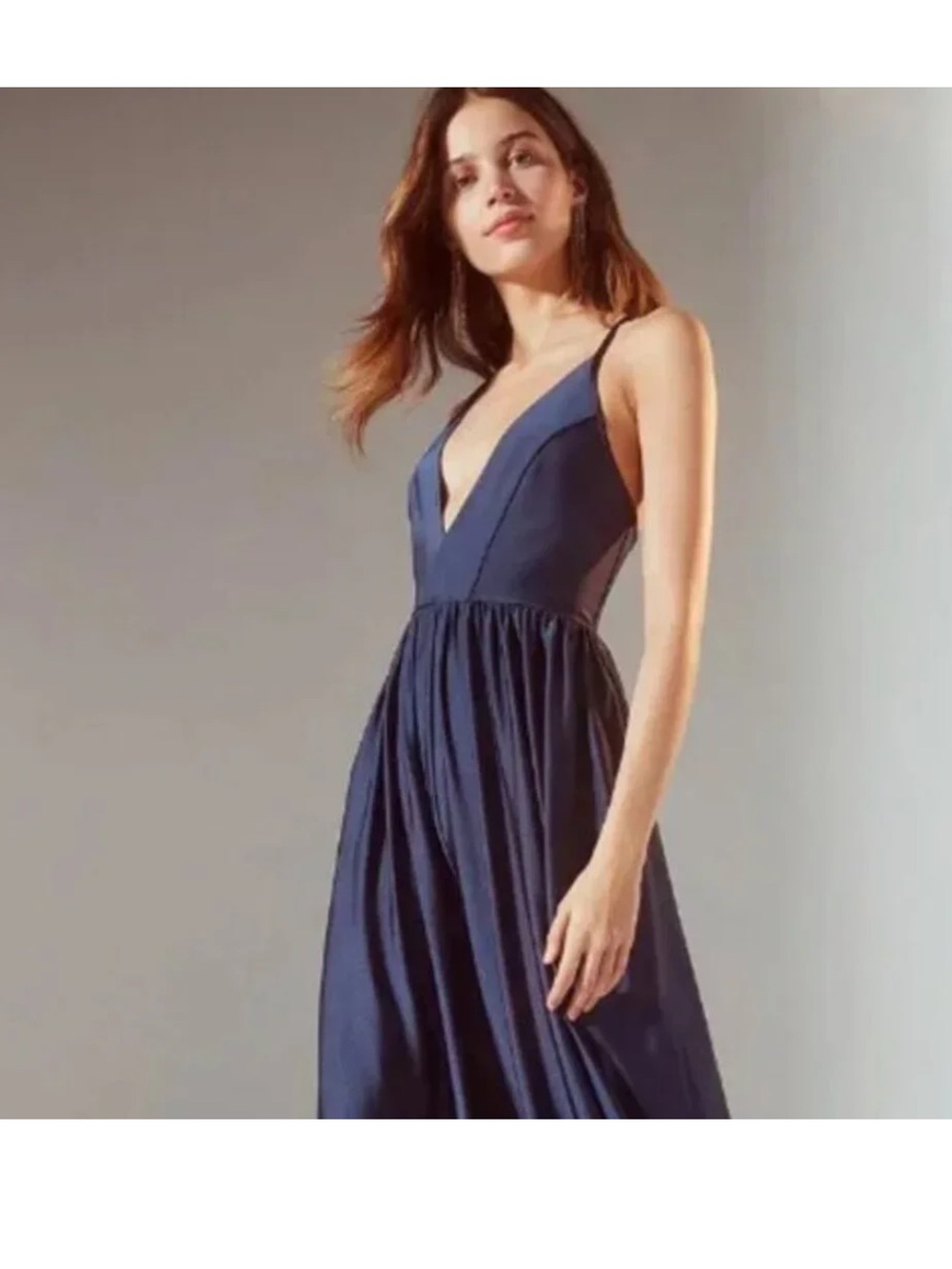 Urban Outfitters Navy V‑Neck Maxi Romper
